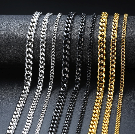 men's simple 3-11 mm stainless steel cuban link chain necklaces